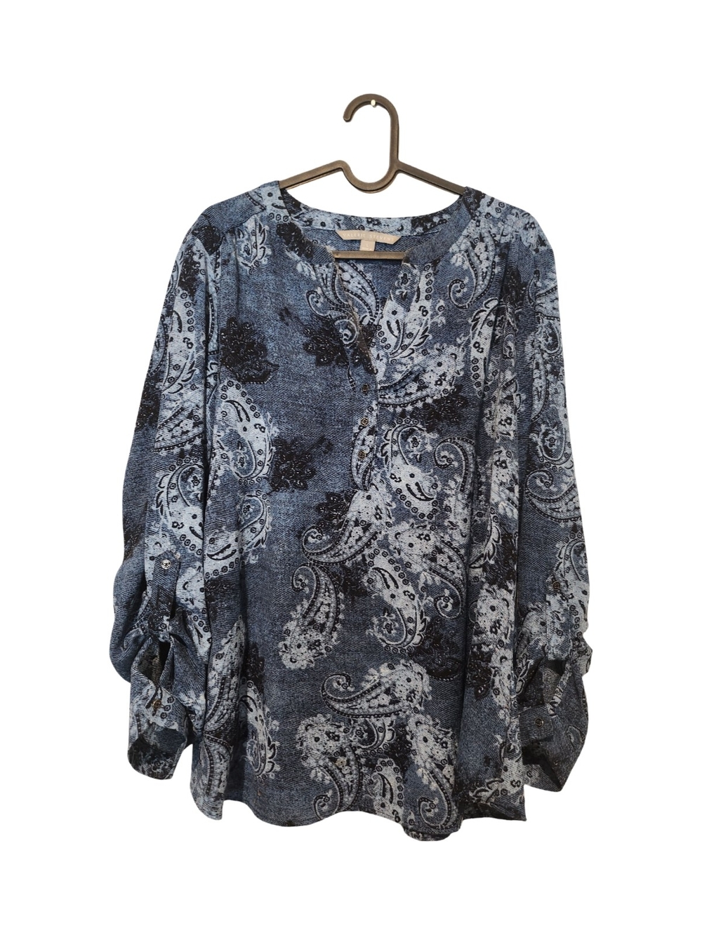 Valerie Stevens Blue Paisley Button-Neck Tunic